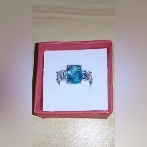 Blue & White Topaz Silver Plate Ring